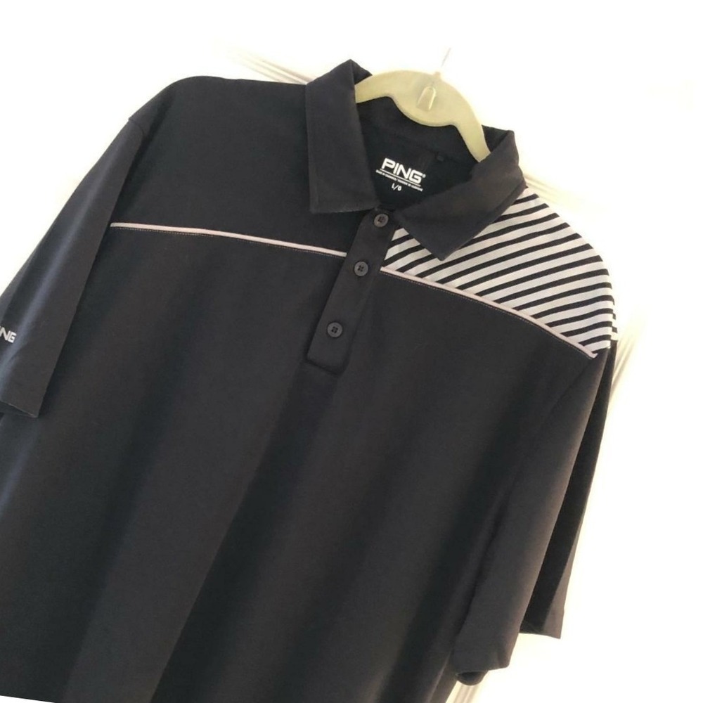 PING Mens Sensor Cool Golf Polo Shirt L Black Gray White‎ Abstract Performance